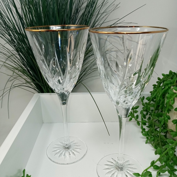 Pair Gold Rim Crystal Drinking Glasses - Picture 5 of 5